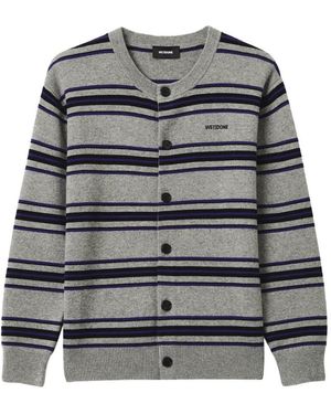 we11done Striped Logo-Embroidered Cardigan - Grey