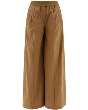 Brunello Cucinelli Wide-Leg Pleated Cotton Trousers - Brown