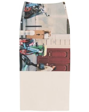 Issey Miyake Jupe Mi-Longue À Imprimé Graphique - Blanc