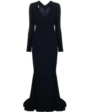 Talbot Runhof Draped Crepe Maxi Dress - Blue