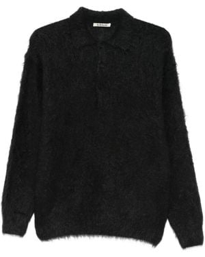 AURALEE Langärmeliges Poloshirt - Schwarz