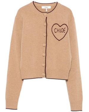 Chloé Cárdigan Con Logo Y Corazón - Neutro