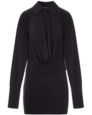 ANDAMANE Lilia Draped-Detail Pointed-Collar Dress - Blue