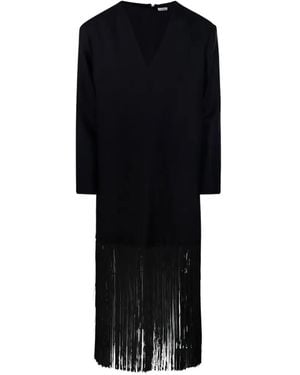 By Malene Birger Mella Fringe-Trim V-Neck Mini Dress - Black
