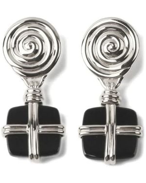 Rejina Pyo Squiggle Onyx Earrings - White