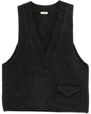 LAMRONS V-Neck Flap-Pocket Vest - Black