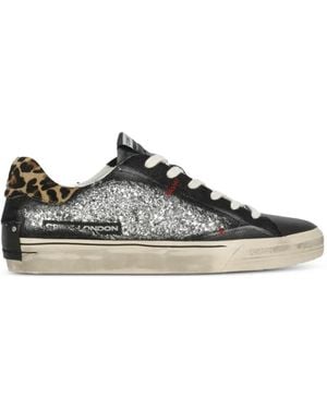 Crime London Desconstructed Glitter-Detail Leopard-Print Trainers - White