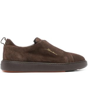 Santoni Coffee Calf Suede Slip-On Sneakers - Brown