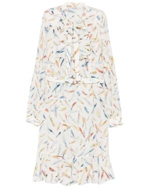 Burberry Quentin Blake Feather-Print Midi Dress - White