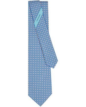 Ferragamo Zijden Stropdas Met Bloemenprint - Blauw