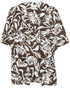 Hed Mayner Floral-Print Short-Sleeve Shirt - White
