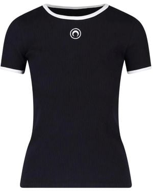 Marine Serre Moon Logo Ribbed Baby-Fit T-Shirt - Black