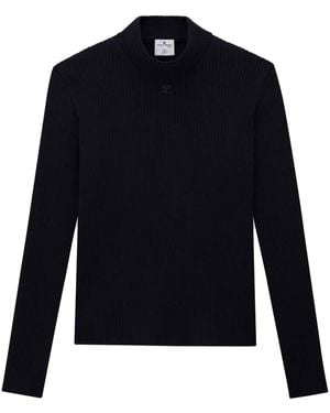 Courreges Pull Nervuré À Col Montant - Bleu