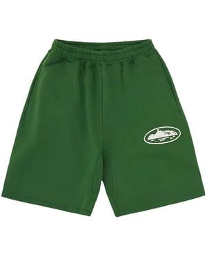 corteiz Puff-Print Island Track Shorts - Green