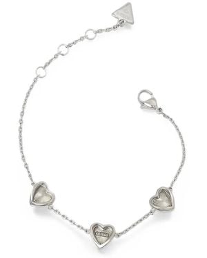 Guess Heart-Charm Cable-Link Bracelet - White