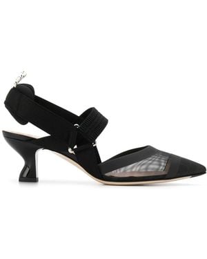 Fendi Colibri Mesh Slingback Court Shoes - Black