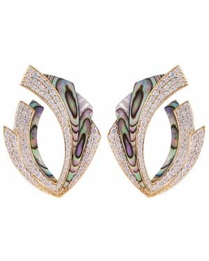 ANANYA 18Kt Mogra Blossom Diamond And Shell Earrings - Metallic