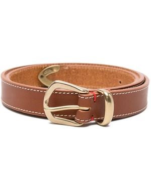 Eleventy Contrast-Stitched Leather Belt - Brown