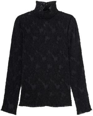 Ganni Blusa Con Cuello Alto De Fil Coupé - Negro