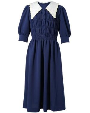 Ashley Williams Gesmoktes Kleid Mit Besticktem Kragen - Blau