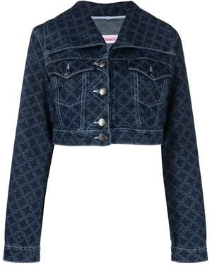 Charles Jeffrey Cropped Monogram-Print Denim Jacket - Blue