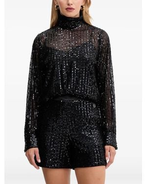 Karl Lagerfeld Sequin High-neck Top - Black