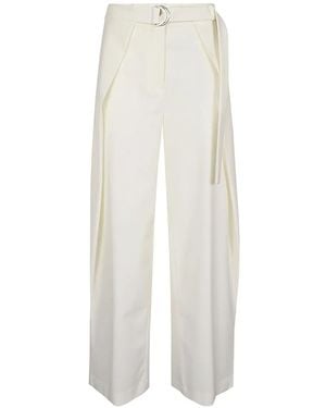 Erika Cavallini Semi Couture Pantalon En Serge À Taille Ceinturée - White
