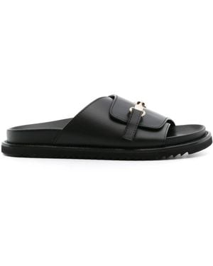 Doucal's Logo-Buckle Leather Slides - Black