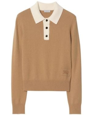 Burberry Long-Sleeve Cashmere-Blend Polo Shirt - Natural