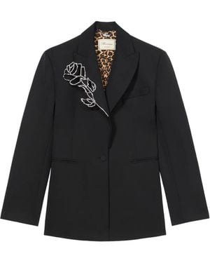 Blumarine Embroidered-Rose Blazer - Black