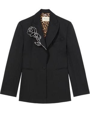 Blumarine Embroidered-Rose Blazer - Black