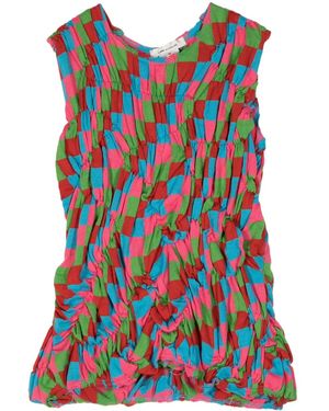 Comme des Garçons Check-Pattern Ruched Top - Red