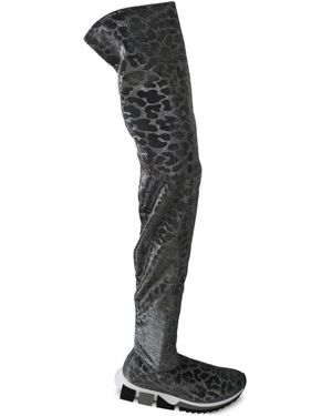 Dolce & Gabbana Leopard-Print Over-The-Knee Boots - Black