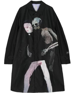 Undercover Graphic-Print Parka Coat - Black