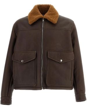 Emmeci Shearling-Collar Leather Jacket - Brown