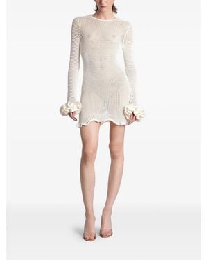 Mach & Mach Robe Courte Peony En Maille Ajourée - Natural
