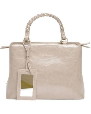 John Richmond Braided-Handle Leather Tote Bag - Natural