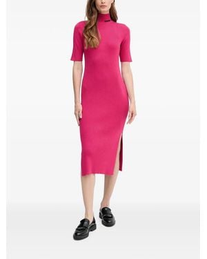 DKNY Logo-Embroidered Ribbed-Knit Midi Dress - Pink