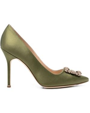 Manolo Blahnik Hangisi Crystal-Buckle Pumps - Green