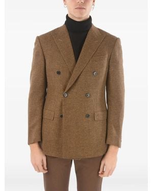 Corneliani Double-Breasted Hopsack-Pattern Jacket - Brown