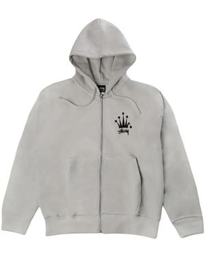 Stussy Crown-Print Hoodie - Gray