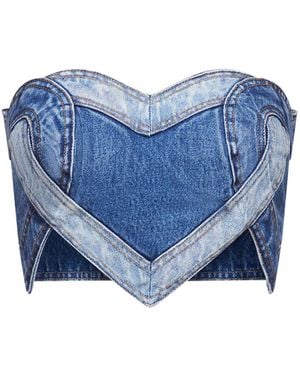 Area Bandeau Vaquero Con Diseño Patchwork - Azul