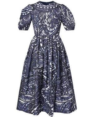 Erdem Puff-Sleeve Midi Dress - Blue