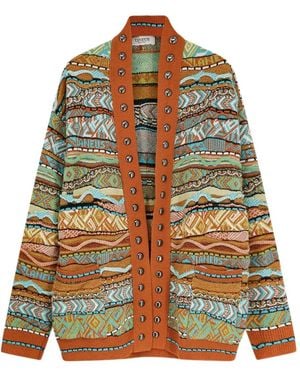 Laneus Open-Front Patterned Cardigan - Brown