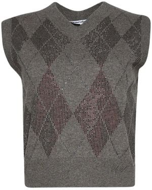 Alexander Wang Argyle V-Neck Vest - Gray