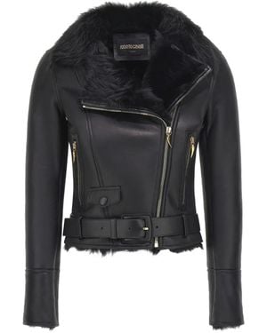 Roberto Cavalli Shearling Leather Jacket - Black