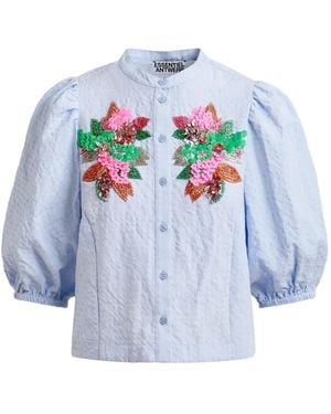 Essentiel Antwerp Jaiden Floral-Detail Shirt - White