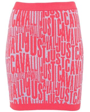 Just Cavalli Ribbed Branded Mini Skirt - Pink
