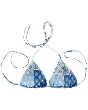 Mc2 Saint Barth Patchwork Triangle Bikini Top - Blue