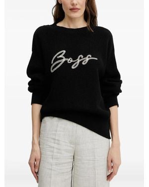 BOSS Logo-Embroidered Jumper - Black